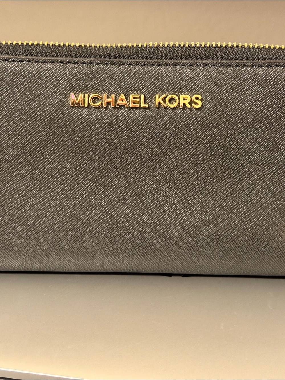 Michael Kors Olive Green Saffiano Zip Wallet with Gold Hardware